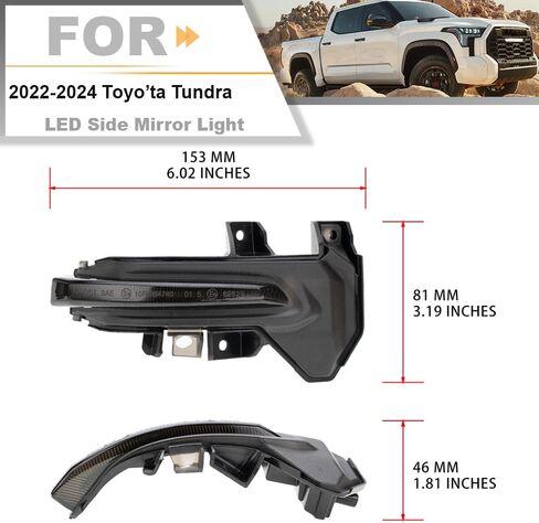مصباح إشارة الانعطاف الجانبي LED متسلسل لـ 2022-2024 Toyo'ta Tundra Sequoia شرائط LED كهرمانية ديناميكية رؤية جانبية مرآة وامضة مؤشر مصباح عدسة مدخنة على الطراز الأوروبي in Saudi Arabia