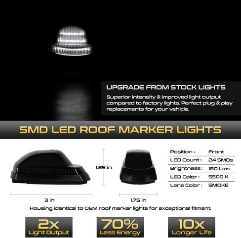 VIPMOTOZ 5x Full LED White Roof Cab Clearance Lamp Compatible With 2017-2022 Ford F250 F350 Super Duty Pickup Truck Chrome Lens Smoked Tinted Lens Pair Set in Saudi Arabia