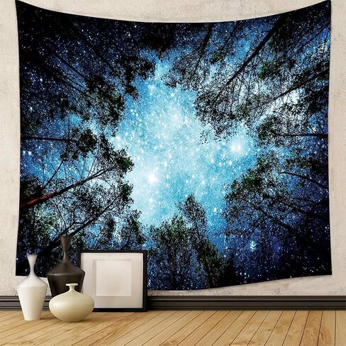 Galaxy Forest Tapestry - Starry Night Sky with Moon and Milky Way, Wall Hanging for Bedroom Aesthetic, Dorm Room, Living Room Decor(60"x39.5") in Saudi Arabia