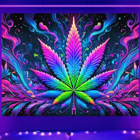 BlissYard Blacklight Tapestry Black Light Hanging Backdrop Glow in The Dark Poster Cannabis UV Tapestry for Bedroom Wall Decoration Living Room Artwork Home Room Party Backdrop Decor 78x59 Inch in Saudi Arabia