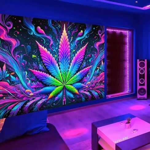 BlissYard Blacklight Tapestry Black Light Hanging Backdrop Glow in The Dark Poster Cannabis UV Tapestry for Bedroom Wall Decoration Living Room Artwork Home Room Party Backdrop Decor 78x59 Inch in Saudi Arabia