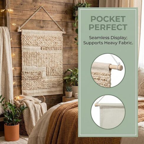 Ajerg 2 حزمة من الشماعات الخشبية القابلة للتعديل، مجموعة قضبان تعليق نسيجية مقاس 16-32 بوصة مع سلك، مجموعة عرض معلقة على الحائط للمفروشات واللافتات وديكور النسيج المنسوج in Kuwait