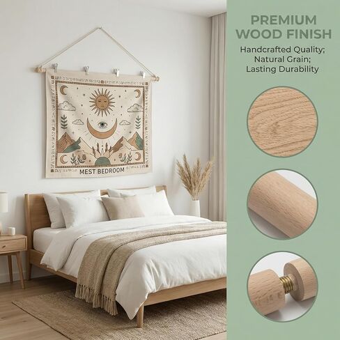 Ajerg 2 حزمة من الشماعات الخشبية القابلة للتعديل، مجموعة قضبان تعليق نسيجية مقاس 16-32 بوصة مع سلك، مجموعة عرض معلقة على الحائط للمفروشات واللافتات وديكور النسيج المنسوج in Kuwait