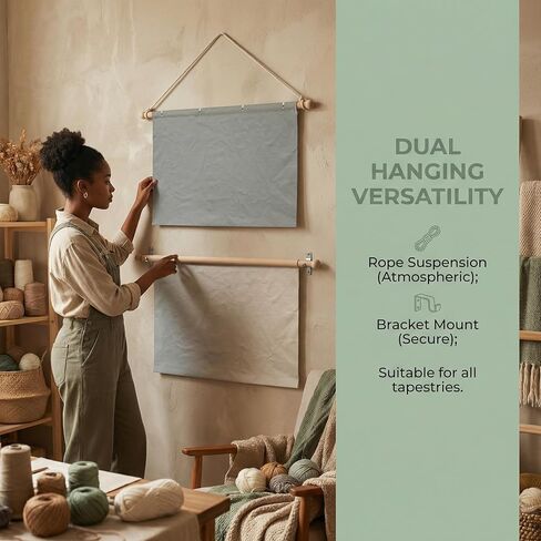 Ajerg 2 حزمة من الشماعات الخشبية القابلة للتعديل، مجموعة قضبان تعليق نسيجية مقاس 16-32 بوصة مع سلك، مجموعة عرض معلقة على الحائط للمفروشات واللافتات وديكور النسيج المنسوج in Kuwait