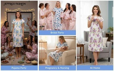 JEFFRICO قطعتان من قمصان النوم الطويلة للنساء - قمصان نوم وقمصان نوم نسائية ناعمة بأكمام قصيرة in Kuwait