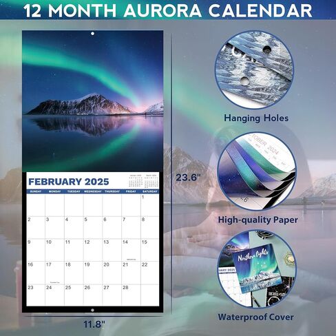 2025 Wall Calendar -2025 Calendar from Jan. 2025- Dec. 2025, Aurora Calendar 2025, 2025 Wall Calendar 12 Month with Thick & Sturdy Paper, 12" x 24" Opened, For Gifts in Kuwait