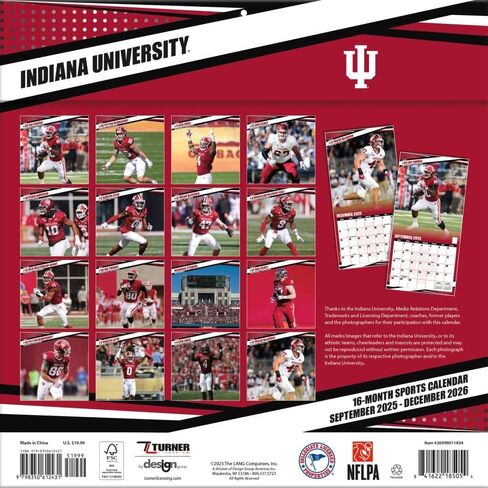 تقويم حائط NCAA Indiana Hoosiers 2026، 12 بوصة × 12 بوصة، تقويم لمدة 16 شهرًا مع غلاف مثبت in Kuwait