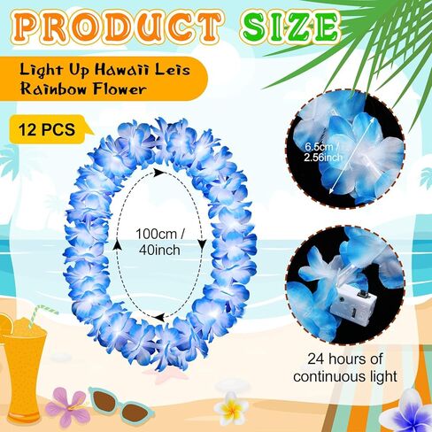 Sherr 12 Pcs White Light Up Hawaiian Leis LED Flower Leis Necklace Flower with LED Lights Luau Leis Flowers Necklaces for Wedding Masquerade Beach Tropical Halloween Christmas Party Supplies in Kuwait