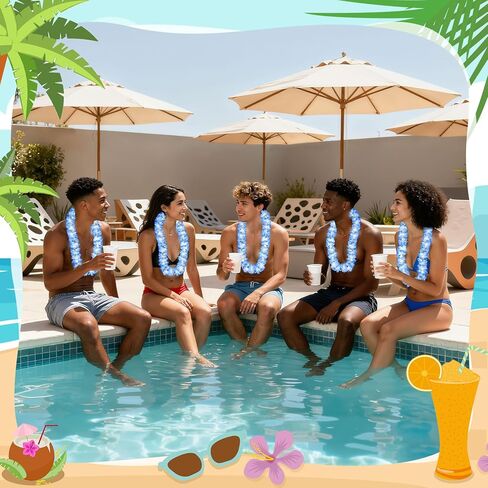 Sherr 12 Pcs White Light Up Hawaiian Leis LED Flower Leis Necklace Flower with LED Lights Luau Leis Flowers Necklaces for Wedding Masquerade Beach Tropical Halloween Christmas Party Supplies in Kuwait