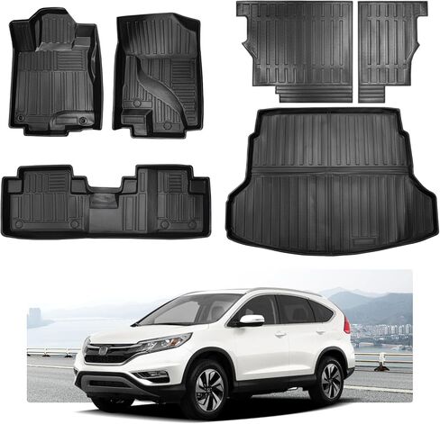 مناسب لسيارة Honda CRV 2012-2016 سجادات أرضية مسند الظهر وسجاد البضائع، مناسب لجميع الأحوال الجوية TPE بطانة البضائع الخلفية وغطاء المقعد الخلفي حامي لملحقات Honda CRV 2016 2015 2014 2013 2012 (مجموعة كاملة) in Kuwait