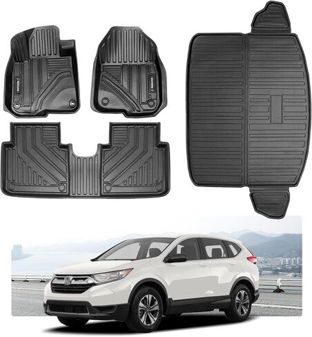 مناسب لسيارة Honda CRV 2012-2016 سجادات أرضية مسند الظهر وسجاد البضائع، مناسب لجميع الأحوال الجوية TPE بطانة البضائع الخلفية وغطاء المقعد الخلفي حامي لملحقات Honda CRV 2016 2015 2014 2013 2012 (مجموعة كاملة) in Kuwait