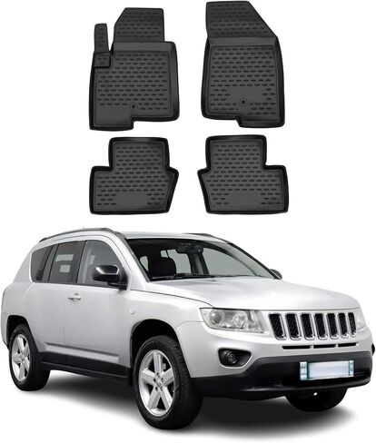 سجادات أرضية OMAC لسيارة Jeep Compass 2011-2016، سجادة مطاطية مناسبة لجميع الأحوال الجوية ثلاثية الأبعاد مقاومة للماء وعديمة الرائحة، بطانات أرضية TPE مقاسة بالليزر وغير قابلة للانزلاق (أسود) in Saudi Arabia