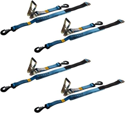 منتجات Mytee (4 عبوات) أحزمة محور السقاطة مقاس 2 × 8 بوصات مع خطافات كبس وحلقة على شكل حرف D وأكمام واقية، سعة 10000 رطل - سحب سيارة مقطورة ومقطورة السباق in Kuwait