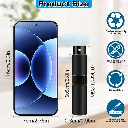 vivinin 8ML Perfume Travel Refillable Atomizer, 3PCS Travel Perfume Bottle Refillable, Portable Empty Cologne Dispenser for Men and Women - Standard Travel Size in Kuwait