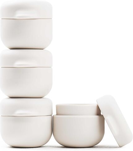 Silicone Travel Cosmetic Containers, 4-Pack 1oz (30ml), Refillable Cream Jars, Leak-Resistant & TSA-Compliant, BPA-Free, Wide Opening Design, Sand Beige in Saudi Arabia