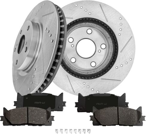 PM Auto Set of 6 Front 296mm Drilled Slotted Brake Disc Rotors-Ceramic Brake Pad Kit Replacement For 2016-2018 Lexus ES350 in Saudi Arabia