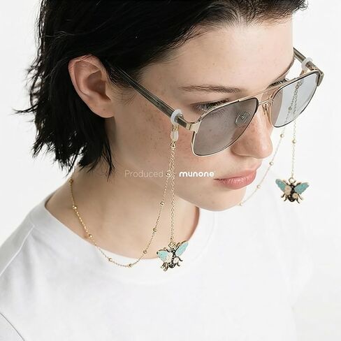 سلسلة نظارات أنيقة للنساء، حبل نظارات شمسية مطلي بالذهب عيار 14 قيراط، حامل نظارات العين حول الرقبة in Kuwait