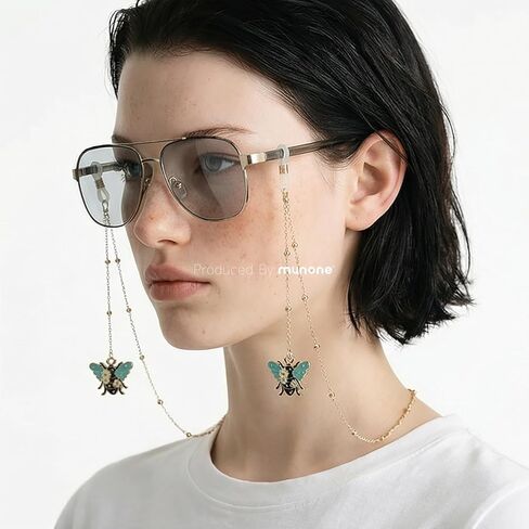 سلسلة نظارات أنيقة للنساء، حبل نظارات شمسية مطلي بالذهب عيار 14 قيراط، حامل نظارات العين حول الرقبة in Kuwait