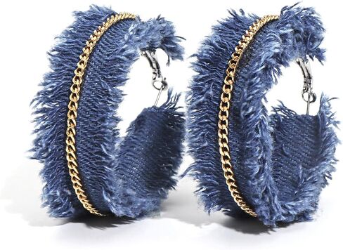 Coiris Bohemian Statement Dangle Earrings for Women Denim Leather Shells Pearl Polygonal Leaf Circle Drop Earrings for Women in Kuwait