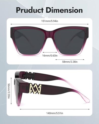 Meeloog Over Glasses Sunglasses for Women Polarized Stylish Cateye Shades Go Over Glass Women for Driving Large MST0065 in Saudi Arabia