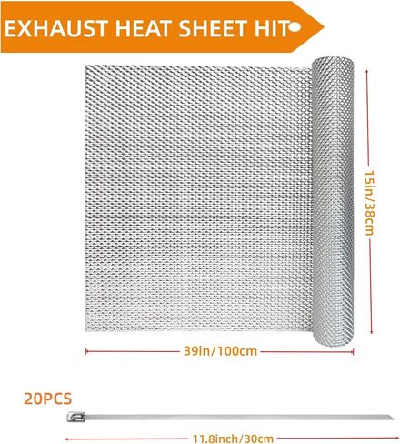 Exhaust Heat Shield Automotive 15" x 39", 0.5mm Embossed Aluminum Heat Shield Kit with 20PCS Cable Metal Ties for Muffler Exhaust Wrap, Heat Barrier,Car Exhaust Sheet in Kuwait