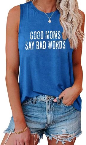 Good Moms Say Bad Words Funny Graphic Tank Tops for Women Casual Sleeveless Gift Shirts for Mom in Kuwait