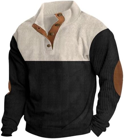 Mens Henley Corduroy Sweatshirt Casual Sweaters for Men Long Sleeve Casual Fashion Button Pullover in Saudi Arabia
