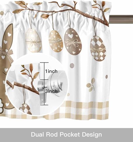 Easter Valance for Windows Bunny Eggs Curtains Valances Egg Branch Beige Plaid Rod Pocket Valance Window Treatments Spring Short Curtains for Kitchen Living Room Bedroom Holiday Decor 54x18 Inch in Saudi Arabia