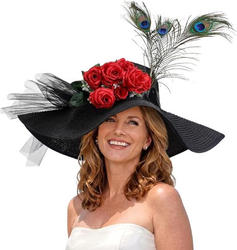 Derby Hats for Women Vintage Large Flower Fascinator Hat Derby Tea Party Outfit Bridal Wedding Tea Party Hat in Saudi Arabia