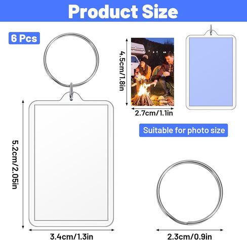 Larrel 6 Pcs Acrylic Picture Keychain Blanks, Personalized Keychain Picture Holder with Split Ring, Funny Double Sided Blank Custom Photo Keychains for Insert 1.7 x 1.1 Photo and DIY Loved Ones in Kuwait