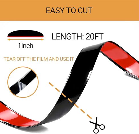 حواف قولبة جانبية للجسم باللون الأسود اللامع العالمي، حماية ذاتية اللصق للسيارات/الشاحنات/مصد نافذة باب الجسم والمزيد، العرض: 1 بوصة؛ الطول: 20 قدم in Kuwait