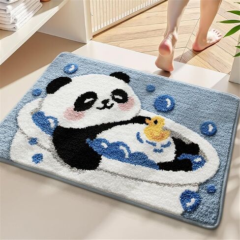 Ankah Panda Bath Mat, Cute Animal Bathroom Rug, Plush Soft Comfort Rug, Durable, Quickly Dry, Non-Slip Rubber Backing Anti-Slip, Machine Washable Bath Rug, 19.7" x 31.5", Bathing Panda in Kuwait