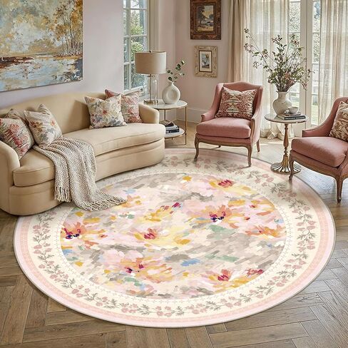 سجادة عداء قابلة للغسل مقاس 2 × 6 باللون البيج والوردي والزهور المجردة للمدخل والمطبخ سجادة حديثة غير قابلة للانزلاق سجادة ناعمة منخفضة الوبر للحمام وغرفة النوم وغرفة المعيشة in Kuwait