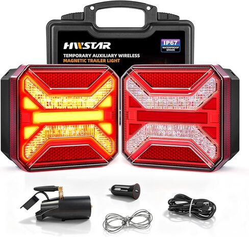 HWSTAR 2026 مجموعة أضواء المقطورة اللاسلكية المغناطيسية، مصابيح سحب مقاومة للماء IP67 قابلة لإعادة الشحن لشاحنة RV قارب مقطورة، مصابيح سحب LED محمولة مع إشارة تحذير دوران الفرامل وأضواء الجري in Kuwait