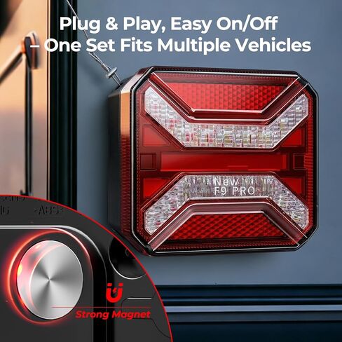 HWSTAR 2026 مجموعة أضواء المقطورة اللاسلكية المغناطيسية، مصابيح سحب مقاومة للماء IP67 قابلة لإعادة الشحن لشاحنة RV قارب مقطورة، مصابيح سحب LED محمولة مع إشارة تحذير دوران الفرامل وأضواء الجري in Kuwait