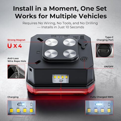 HWSTAR 2026 مجموعة أضواء المقطورة اللاسلكية المغناطيسية، مصابيح سحب مقاومة للماء IP67 قابلة لإعادة الشحن لشاحنة RV قارب مقطورة، مصابيح سحب LED محمولة مع إشارة تحذير دوران الفرامل وأضواء الجري in Kuwait