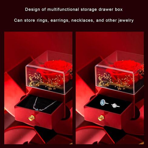 حامل المجوهرات صندوق المجوهرات صندوق تخزين المجوهرات الأنيق على شكل تفاحة قلادة حلقة مع زهرة الصابون طويلة الأمد لمهرجان عيد الميلاد الأحمر in Kuwait