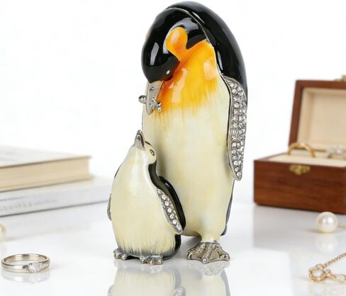 Penguin Mother and Child Figurine Trinket Boxes Hinged Decorative Jewelry Box Jewelry Ring Box Earrings Organizer Home Decor and Gift in Saudi Arabia