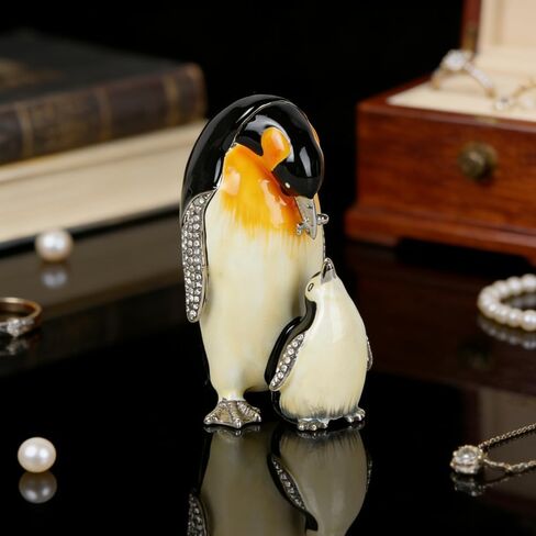 Penguin Mother and Child Figurine Trinket Boxes Hinged Decorative Jewelry Box Jewelry Ring Box Earrings Organizer Home Decor and Gift in Saudi Arabia