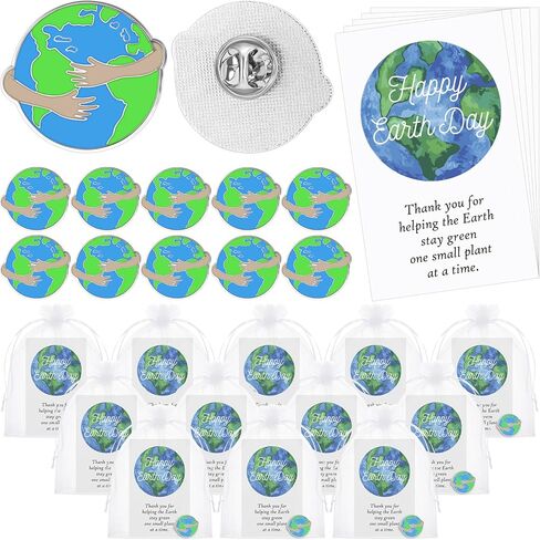 Landical Earth Day Pins Thank You Gift Earth Day Lapel Brooches with Card Organza Bag for National Green Week Party Favor in Saudi Arabia