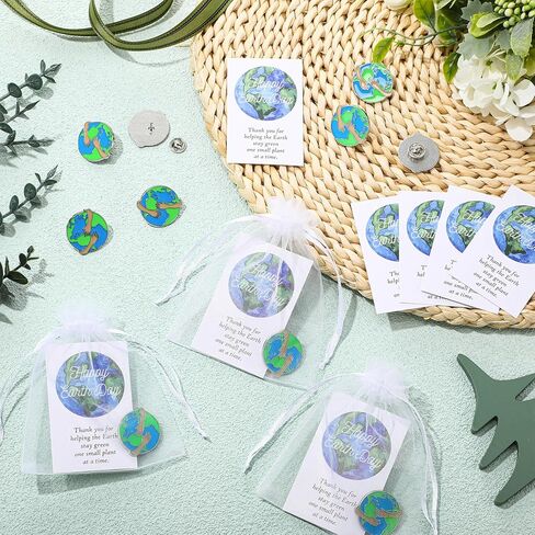Landical Earth Day Pins Thank You Gift Earth Day Lapel Brooches with Card Organza Bag for National Green Week Party Favor in Saudi Arabia