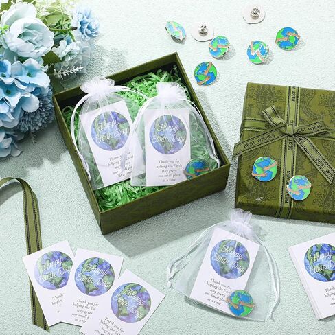 Landical Earth Day Pins Thank You Gift Earth Day Lapel Brooches with Card Organza Bag for National Green Week Party Favor in Saudi Arabia