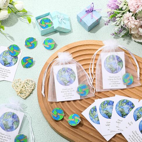 Landical Earth Day Pins Thank You Gift Earth Day Lapel Brooches with Card Organza Bag for National Green Week Party Favor in Saudi Arabia