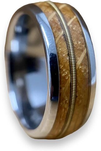 BW James Jewelers “The Guitar Player" 8mm Tungsten Rings For Men - Reclaimed Whiskey Barrel Wood, Guitar String - Best For Promise-Engagement Wedding Band & Surprise Anniversary Ring Sizes 6-17 in Saudi Arabia
