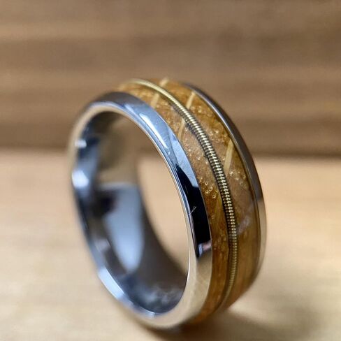 BW James Jewelers “The Guitar Player" 8mm Tungsten Rings For Men - Reclaimed Whiskey Barrel Wood, Guitar String - Best For Promise-Engagement Wedding Band & Surprise Anniversary Ring Sizes 6-17 in Saudi Arabia