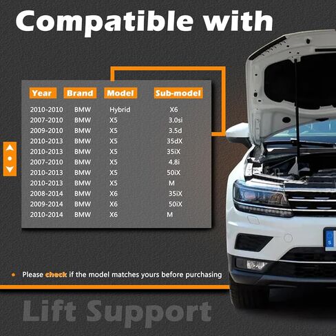 2 Pcs 16.25 in Front Hood Struts Lift Supports Compatible with BMW X5 07-13 X6 08-14 E70 Body Code Shock Gas Spring Prop Rod Cylinder Replaces 51237148346 in Saudi Arabia