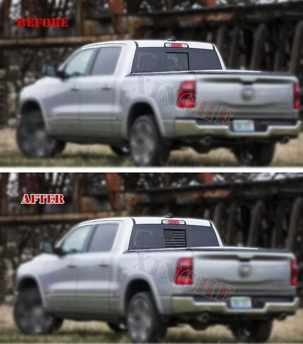 Xinghe for Honda Ridgeline 2022, American Flag Decals for Truck Back Middle Window, Matte Black USA Flag Decal for Truck Back Sliding Window, Waterproof Vinyl, Durable and Easy Remove Truck Decal in Kuwait