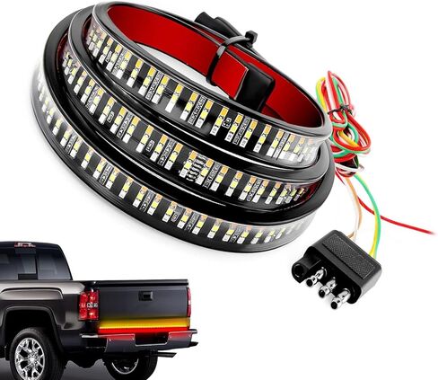 Car LED Tailgate Light Bar, IP65 Water-Proof Triple Row Tail Strip with Light Flow Effect, Super Bright Plug and Play Running Indicator Lamp, Universal for Most Cars (Multicolored) in Kuwait