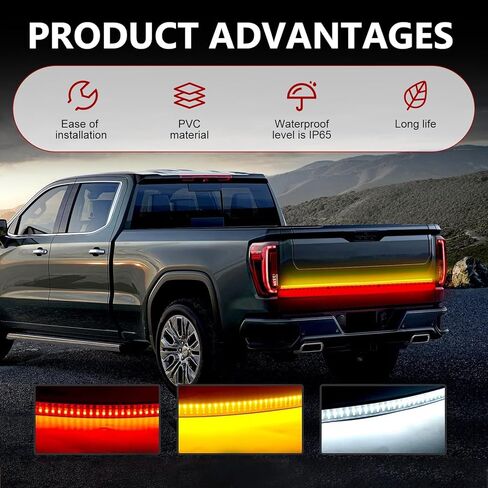 Car LED Tailgate Light Bar, IP65 Water-Proof Triple Row Tail Strip with Light Flow Effect, Super Bright Plug and Play Running Indicator Lamp, Universal for Most Cars (Multicolored) in Kuwait