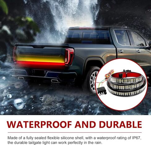 Car LED Tailgate Light Bar, IP65 Water-Proof Triple Row Tail Strip with Light Flow Effect, Super Bright Plug and Play Running Indicator Lamp, Universal for Most Cars (Multicolored) in Kuwait